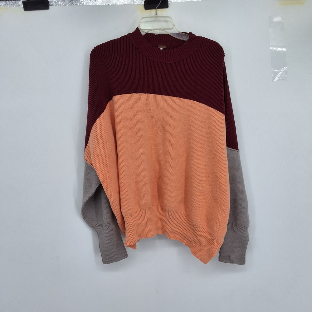 Colorblock Sweater in Burgundy, Peach, and Gray